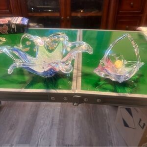 Vintage Murano Italy multi color Basket Shaped Dish and Murano Glass bowl